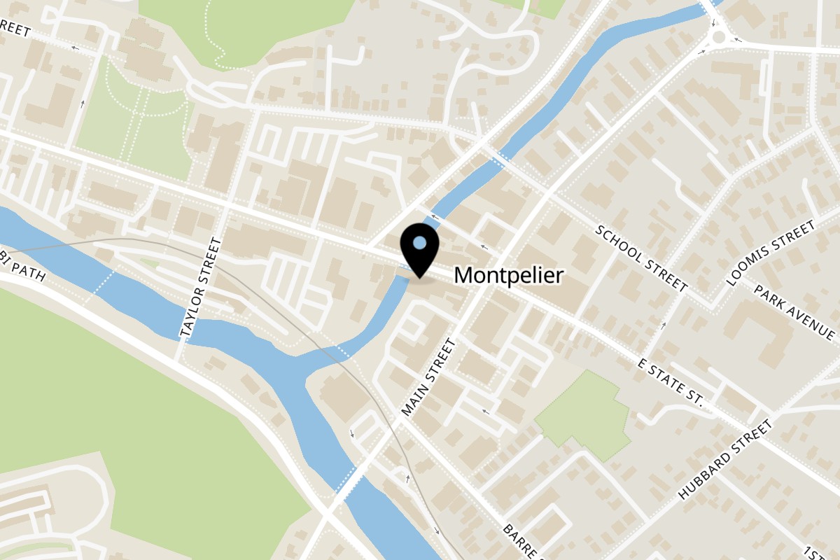 Map showing the location of Yellow Mustard Montpelier on 28 State St in Montpelier