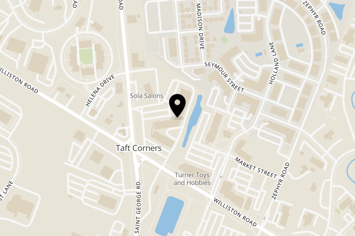 Map showing the location of Yellow Mustard Williston on 27 Taft Corners Shopping Center in Williston