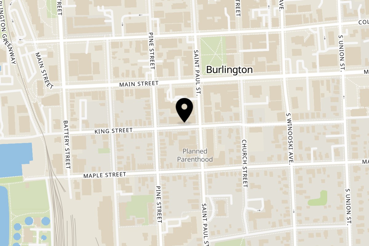 Map showing the location of Yellow Mustard Burlington on 170 St Paul St in Burlington